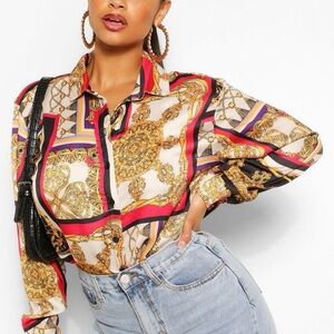 Versace Gold and Black Patterned Shirt